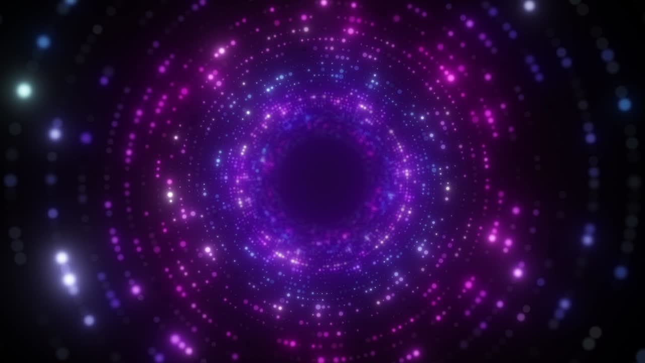 Bright abstract wavy motion background. Neon ultraviolet lamps. Glowing points of the spiral tunnel. Bright bright points. laser light. Modern pink and blue color spectrum. Seamless loop 3d animation