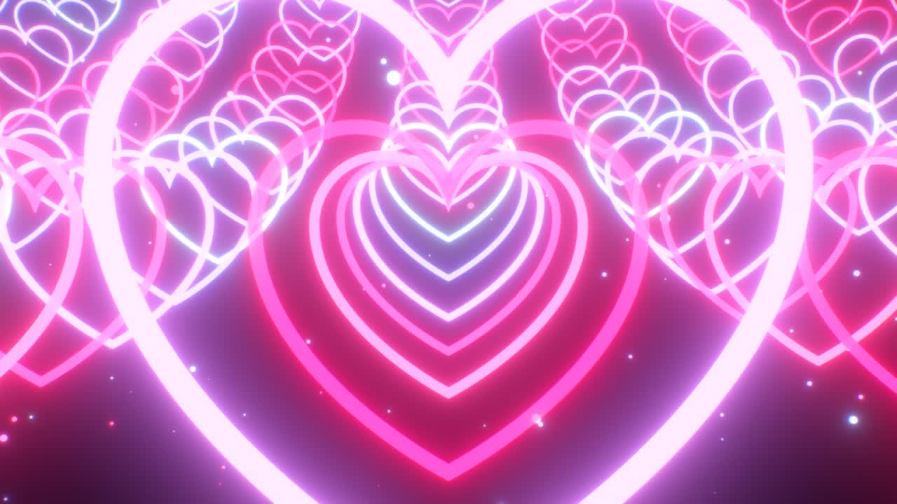 구부러진 사랑의 심장 터널, 반이는 네온 불빛, 회전, 빠른 회전 - 4k 원활한 vj 루프 모션 배경 애니메이션