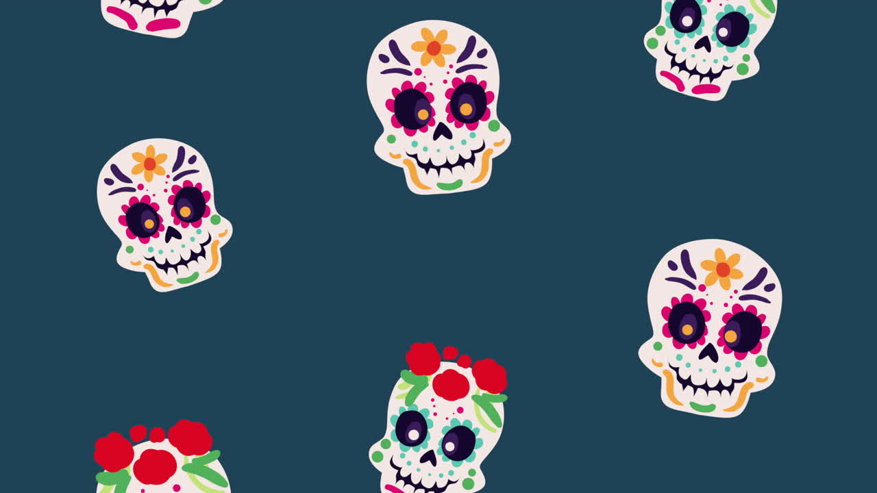 animação de padrão de cabeças de crânio mexicano