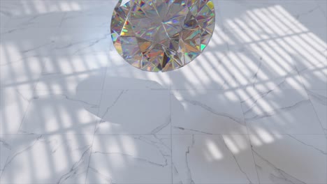 melted iridescent diamond on marble floor