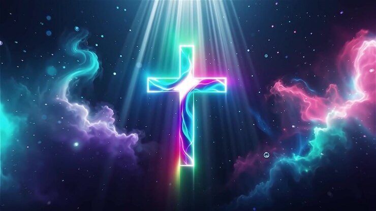 Croce Cristiana Luce Celestiale Sfondo per il Culto.