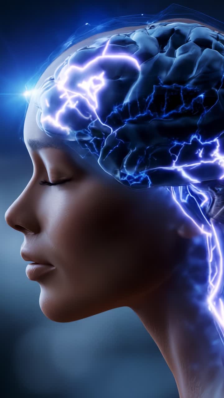 Esplorare il potere della mente: un ritratto che illustra l'attività neurale e il flusso di energia elettrica all'interno di un cervello umano in stato contemplativo