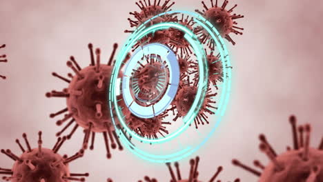 animation of circular scanner over covid 19 cells, processing data