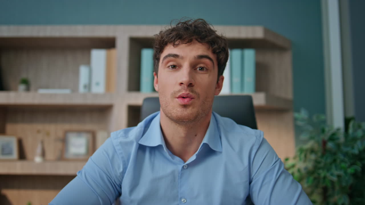 Manager discuss investment graph on virtual call. Pov view businessman consult