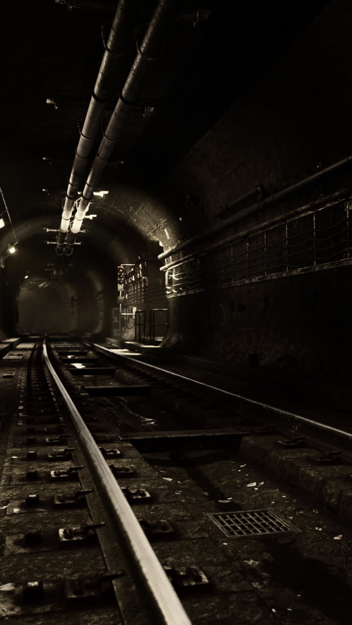 explorando un túnel oscuro y misterioso con vías de ferrocarril