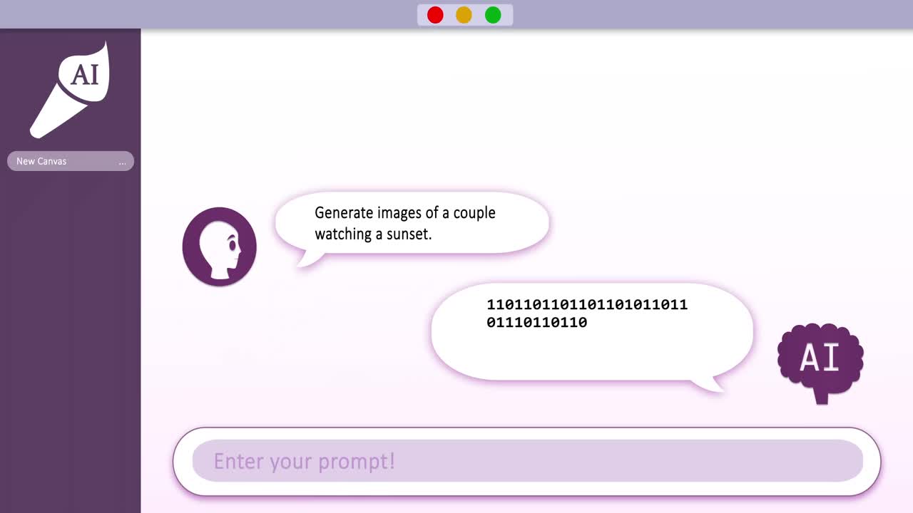 Animation of digital screen with ai technology chat and sunset images over white background