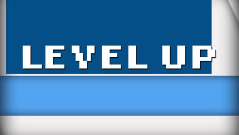 animation of level up on blue and white background