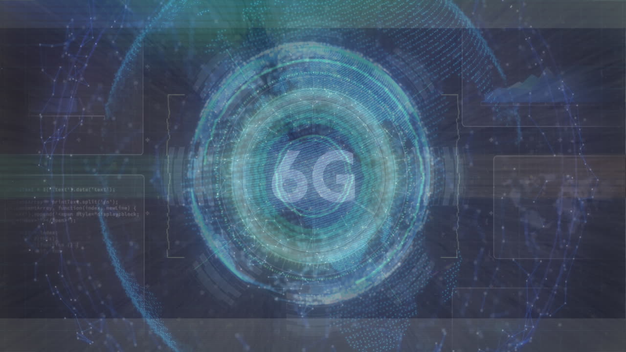 animación del escaneo del alcance y texto de 6g con globo