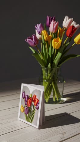 colorful tulip bouquet and card