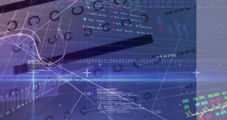 Animation of data processing over blue background