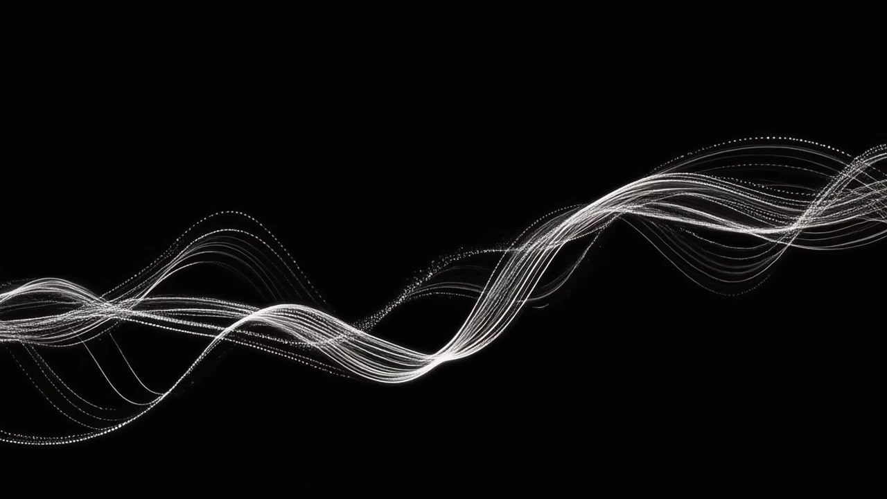 Onda di particelle bianche astratta che scorre su sfondo nero