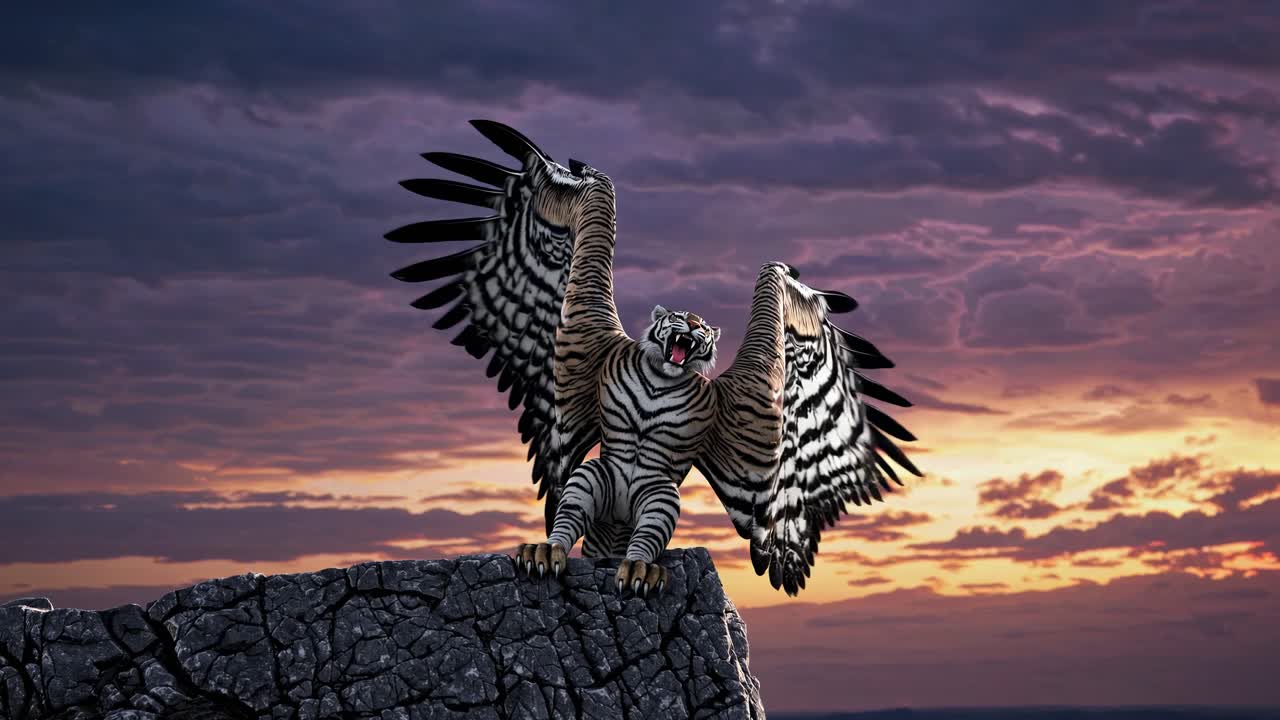 Winged Tiger at Sunset