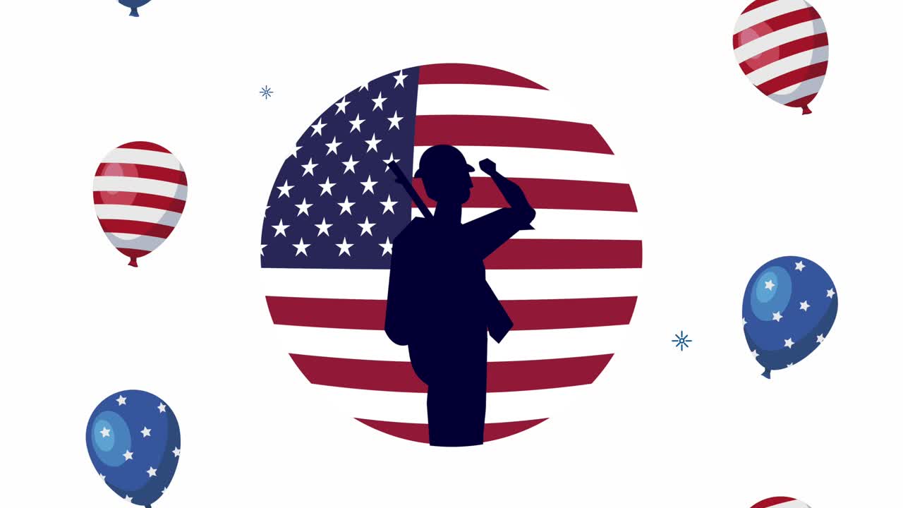 usa celebration with soldier in flag animation