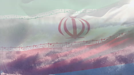 animación de la bandera de irán soplando sobre la ola en el mar