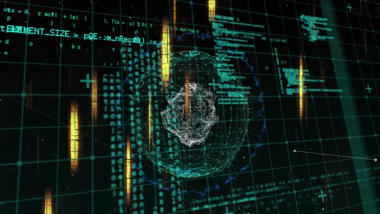 animación de rastros de luz que caen sobre el procesamiento de datos y el globo de la red de conexiones