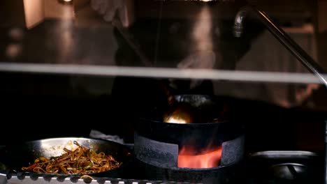 dish. cooking on a burning pan italian dish