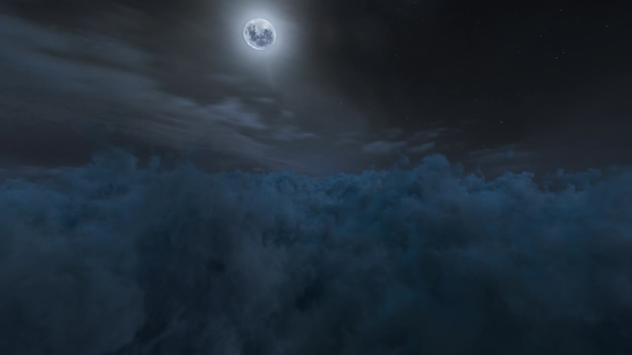 Flying above the Cinematic Night Blue Clouds Motion Background Loop