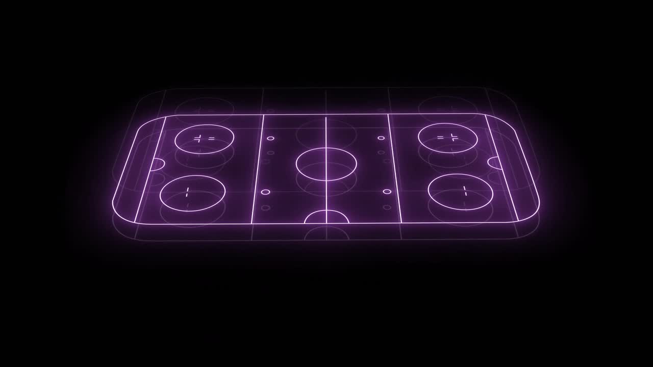 Animasjon av lilla neon idrettsstadion på svart bakgrunn