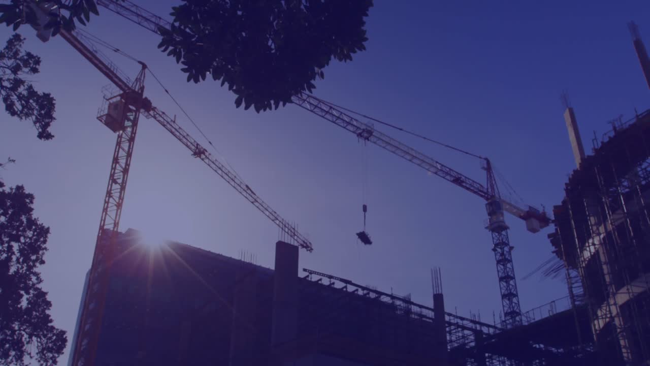Animation of falling numbers over cityscape