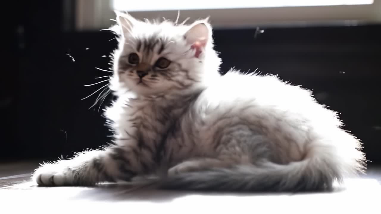 Charming Kitten Moments: Capturing the Playful and Adorable Nature of a Fluffy Feline in Sunlit Tranquility