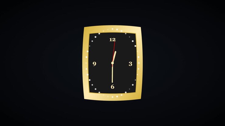 Animated Gold Wall Clock Ticking on Black Background