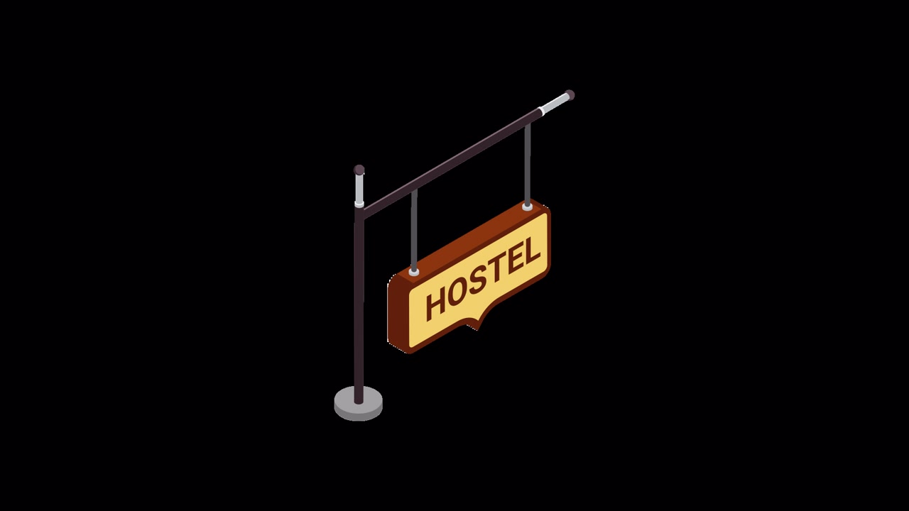 Animated Isometric Hostel Sign Appearing