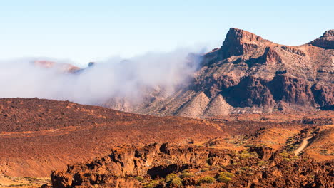 Teide-volcano-surroundings-and-landscape-views-with-clouds-in-Tenerife,-Canary-Islands