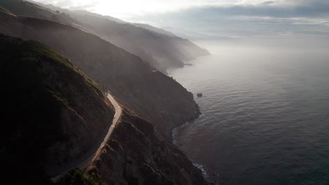 hazy aerial of highway 1 at california's big sur