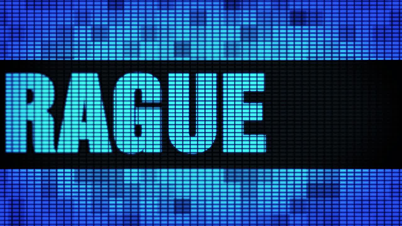 Text Display Showing 'Prague' and 'Rue' on a Blue LED Screen