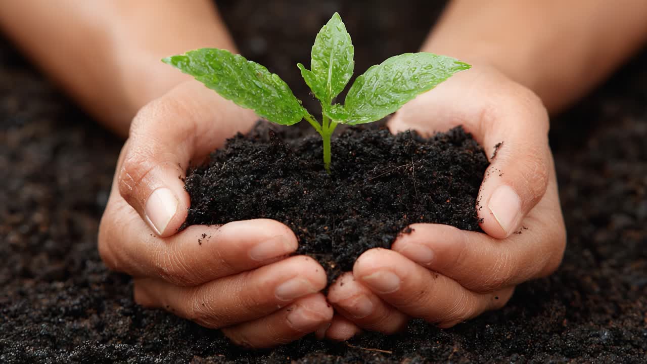 Nurturing Growth: Hands Cradling a Freshly Planted Seedling Surrounded by Rich Soil, Symbolizing Hope, Sustainability, and the Beauty of Nature's Renewal