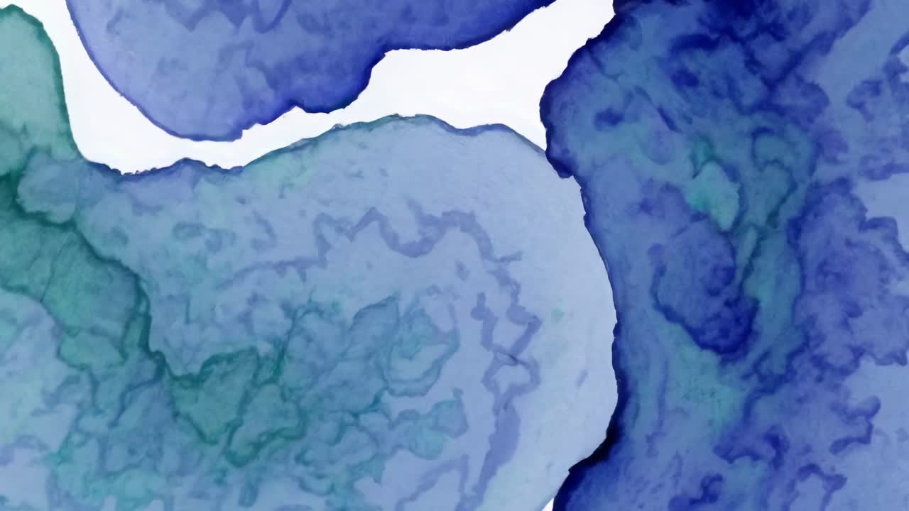 Watercolor animation loop features various shades of blue and green, creating a calming and abstract visual experience with smooth transitions and organic shapes