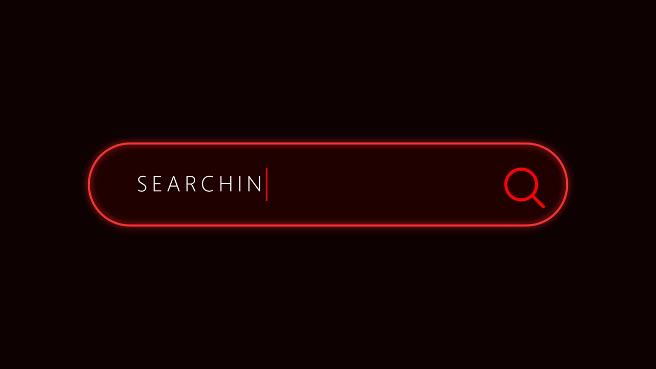 Neon Red Search Bar Typing Animation on Dark Background