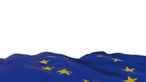 european union fabric flag waving on the wind loop. embroidery stitched cloth banner swaying on the breeze. half-filled white background. place for text. 20 seconds loop.