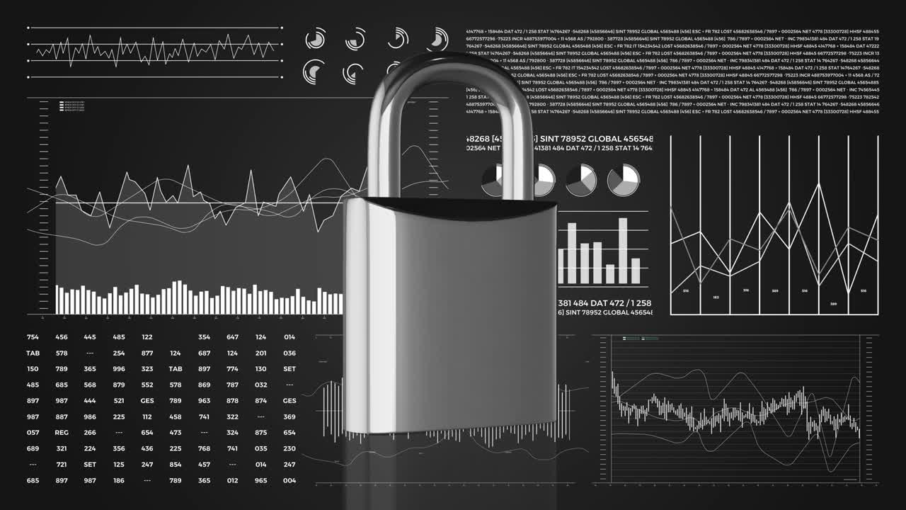 protección de datos, seguridad digital, animación con diagramas gráficos.