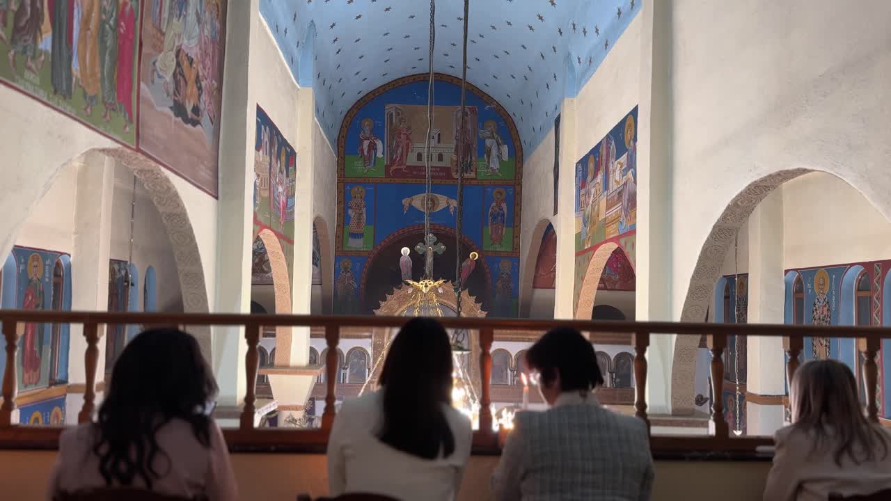 People during mass, Greek orthodox inside church easter religious service