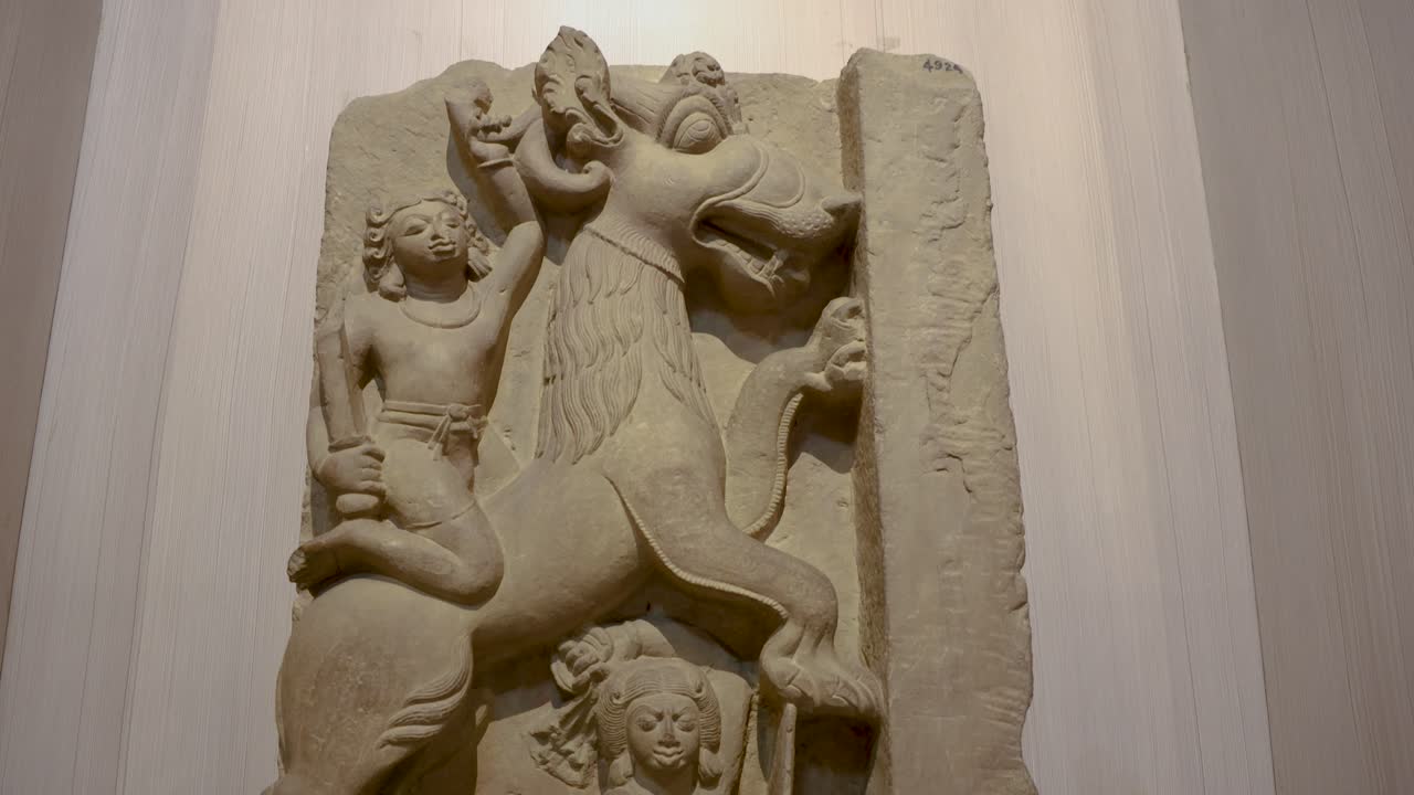 ruined stone statues structure from ancient times at indoor