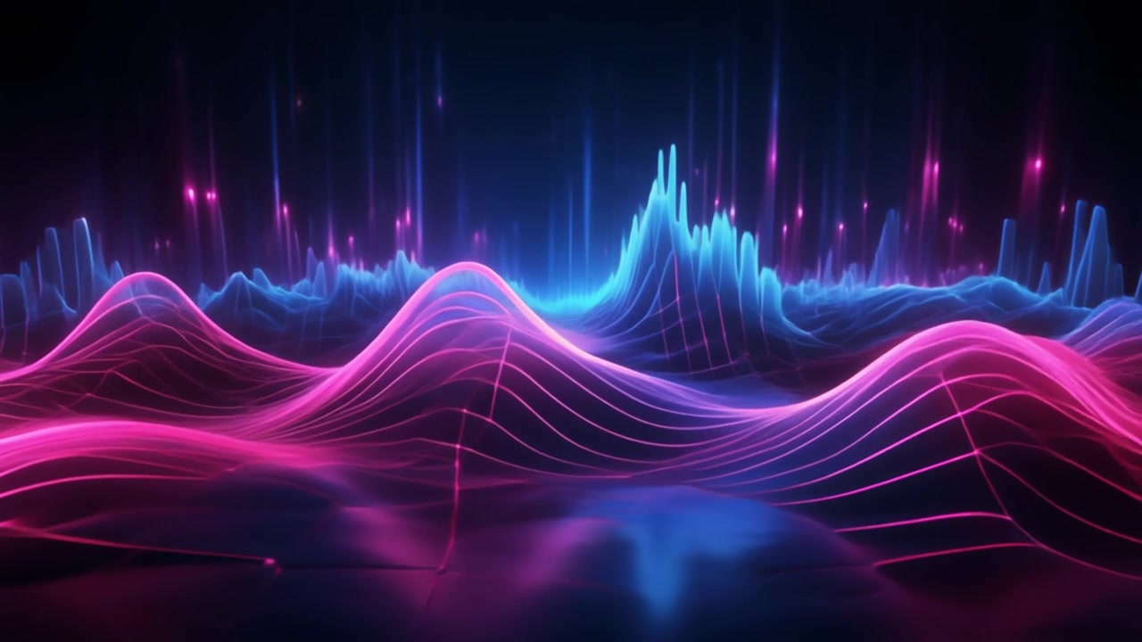 Abstract Digital Sound Wave Visualization with Neon Pink and Blue Glow