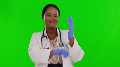 Face,-green-screen-and-black-woman-with-doctor