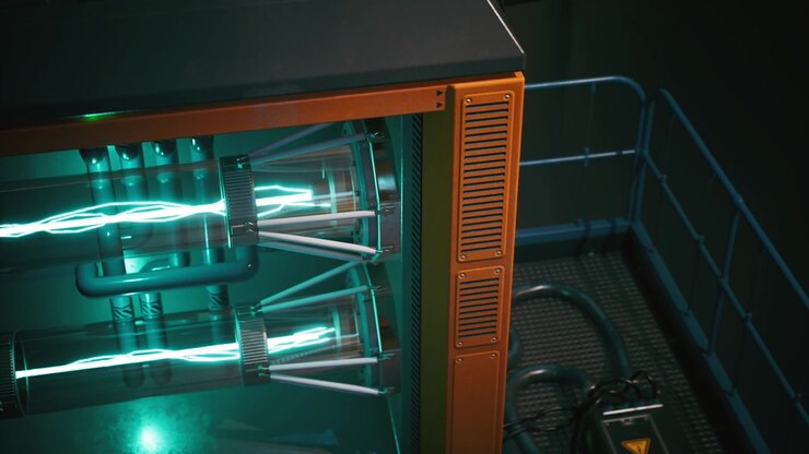 Electric apparatus with glowing elements in a laboratory setting