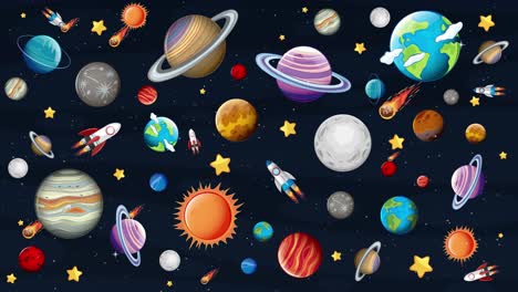 animated journey through a stylized solar system
