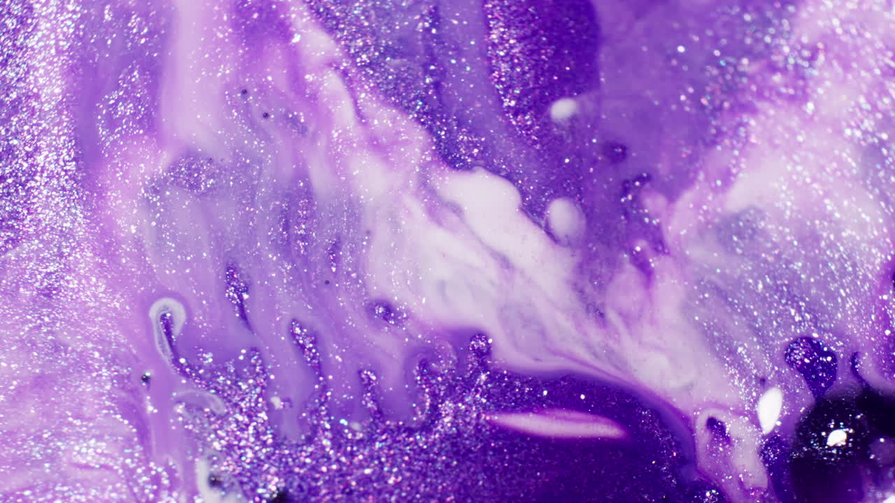 Purple And White Ink With Shimmering Glitter And Swirling Patterns. - abstract