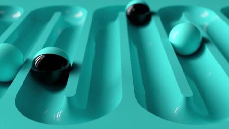 bright colorful background with rolling balls along the paths. plastic ball rolling in geometry deepening. 3d animation of a seamless loop