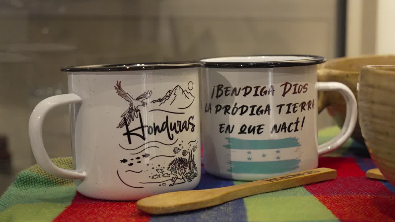 Coffee mugs with handmade Honduran folk art, artisan gifts, cultural tourism