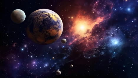 planets in a vibrant nebula galaxy