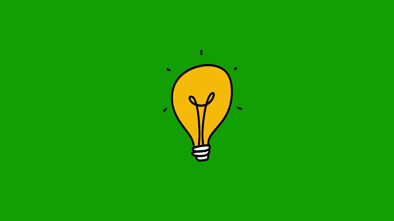 Lampadina animata disegnata a mano su schermo verde