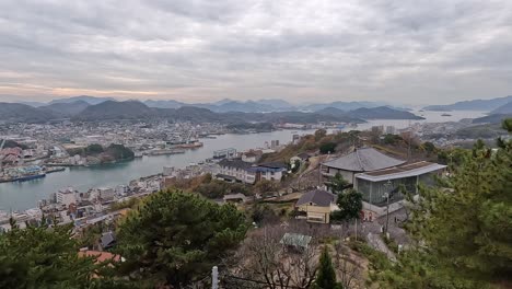 Stunning-panoramic-view-over-the-entire-harbor-city-Onomichi-in-the-evening