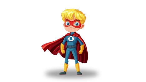 animated superhero boy with cape and mask