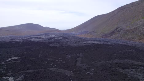 aerial view of widespread magma at natthagi valley due to eruption of fagradalsfjall volcano in iceland