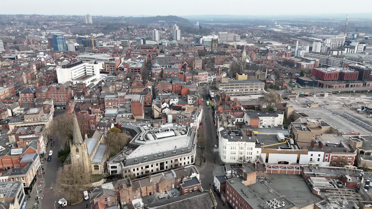 Nottingham City centre UK drone,aerial