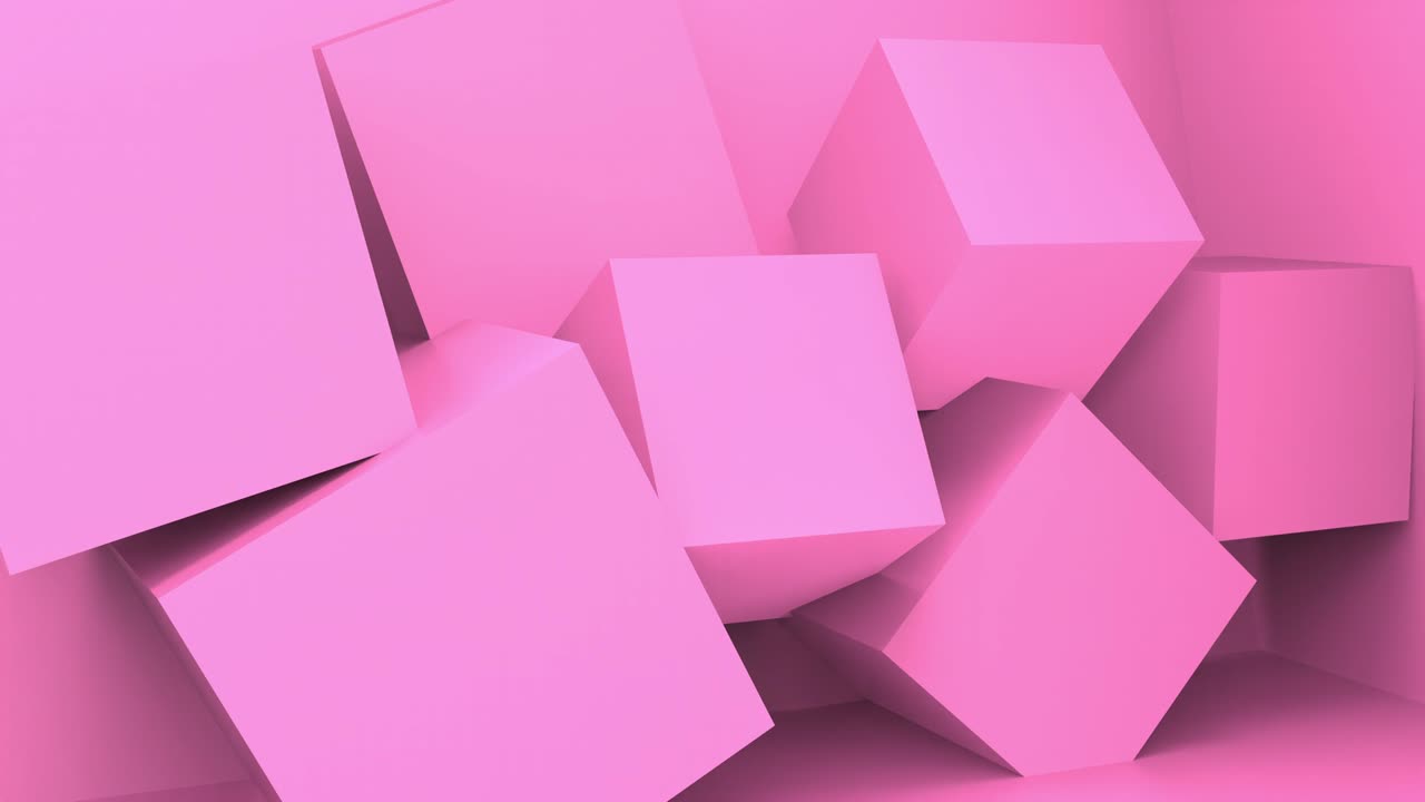 cubos futuristas rosados giran sobre un fondo pastel minimalista. diseño, moda y concepto de tecnología. render 3d animación en bucle 4k